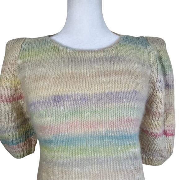 Knit de Ville Vtg Wool & Angora Blend Rainbow Cloud Sweater Short Puff Sleeves - Picture 2 of 16